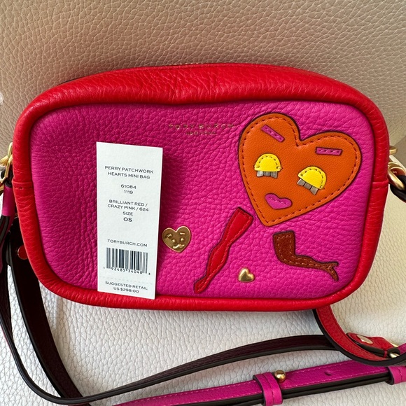 Tory Burch NWT Perry Patchwork Hearts 💕Mini Bag Leather Crossbody Adjustable - Picture 3 of 14
